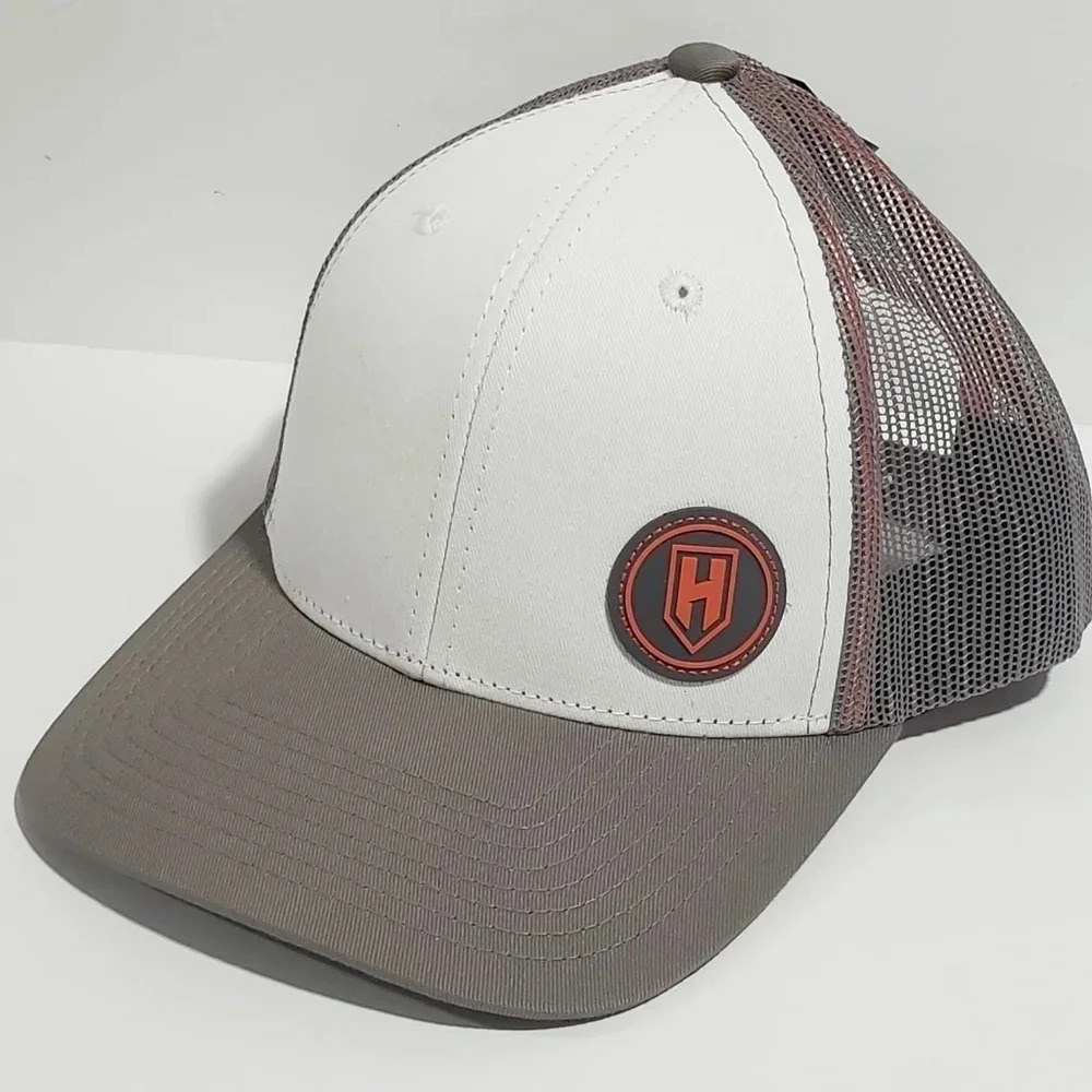 Heybo Outdoors Mens White/Gray Snapback Hat With  Offset H Shield.NWT.